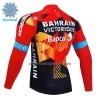 Wielershirt 2023 Bahrain Victorious Lange Mouw Winter Thermal Fleece Rood Zwart